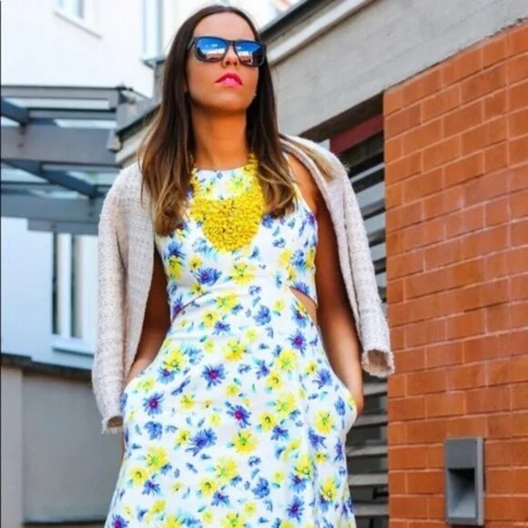 Zara Trafaluc Floral Mini Dress Small White Blue Cut Out - Picture 12 of 13